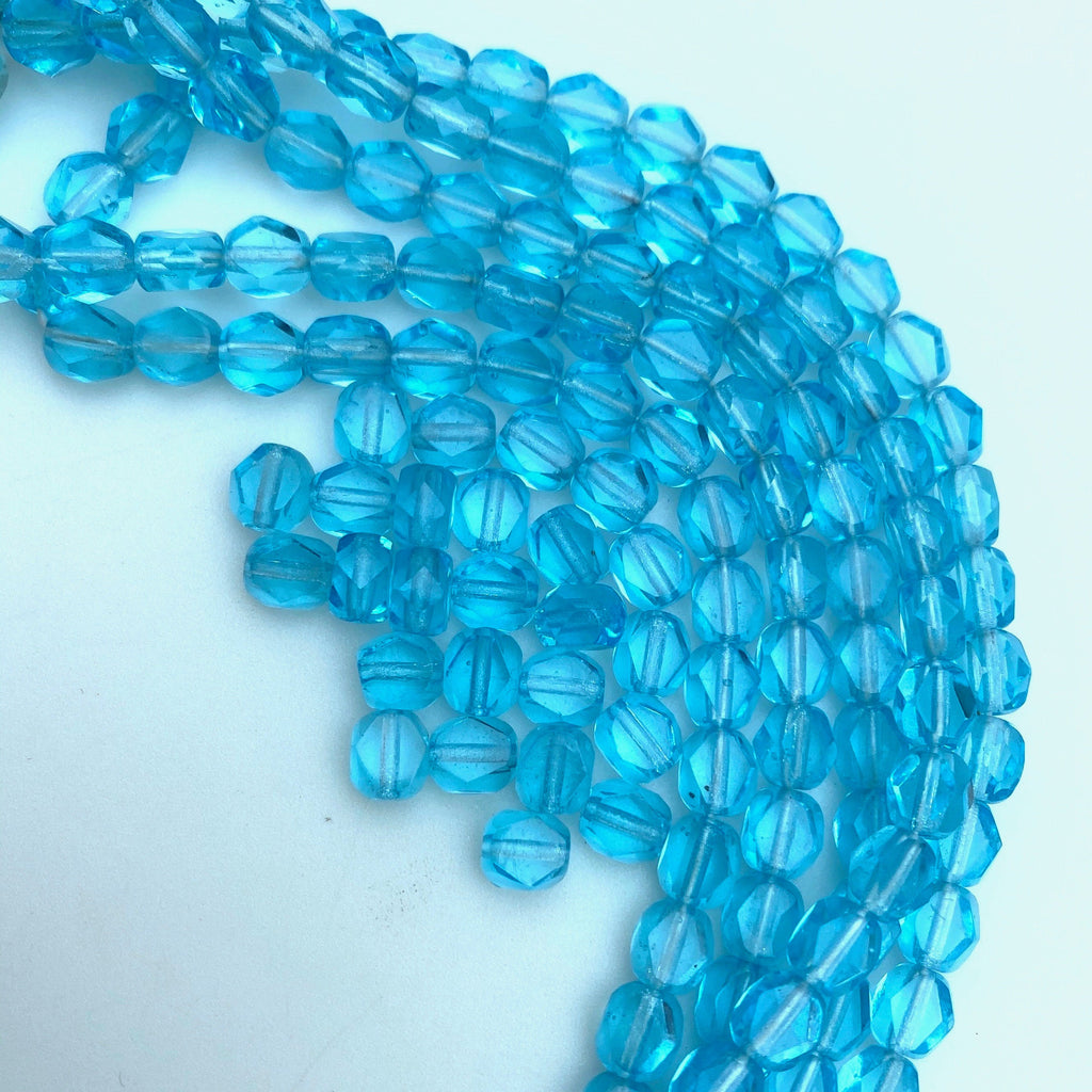 Faceted Arctic Blue Oval Table Cut Czech Glass Beads (6mm) (BCG125)