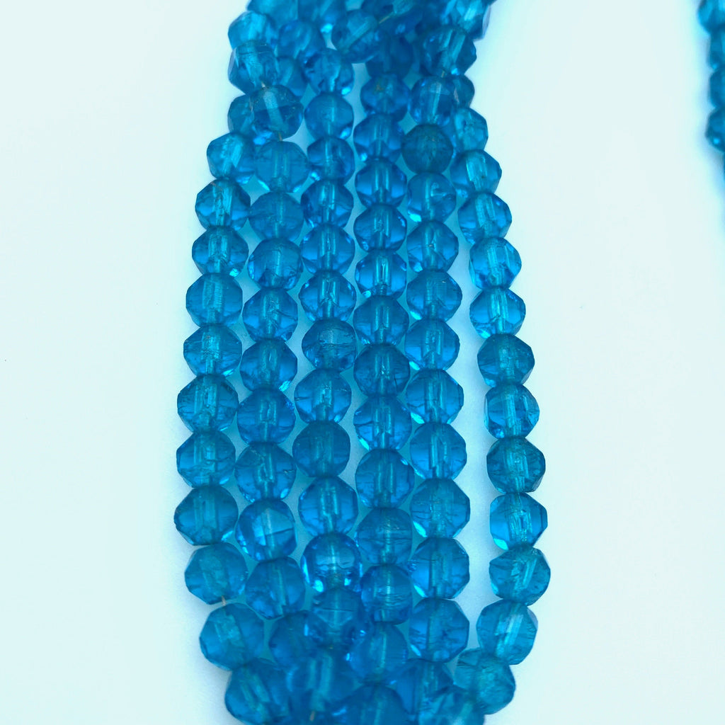 Vintage  Turquoise Blue Faceted Czech Glass Beads (5mm) (BCG128)