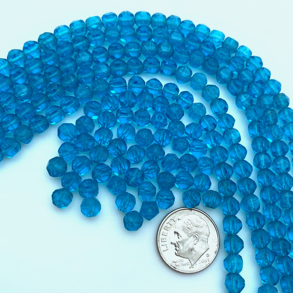 Vintage  Turquoise Blue Faceted Czech Glass Beads (5mm) (BCG128)