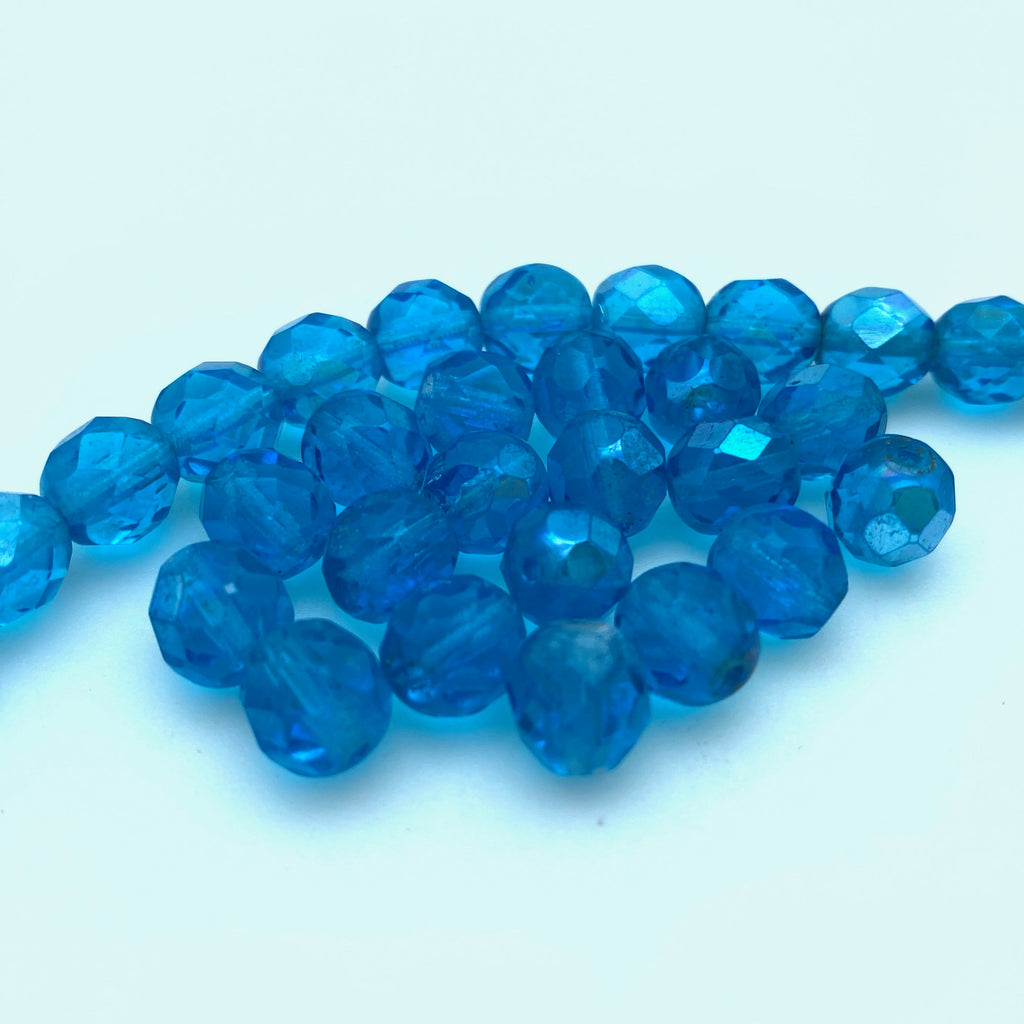 Faceted Turquoise Blue Czech Glass Rosary Beads (7x8mm) (BCG130)