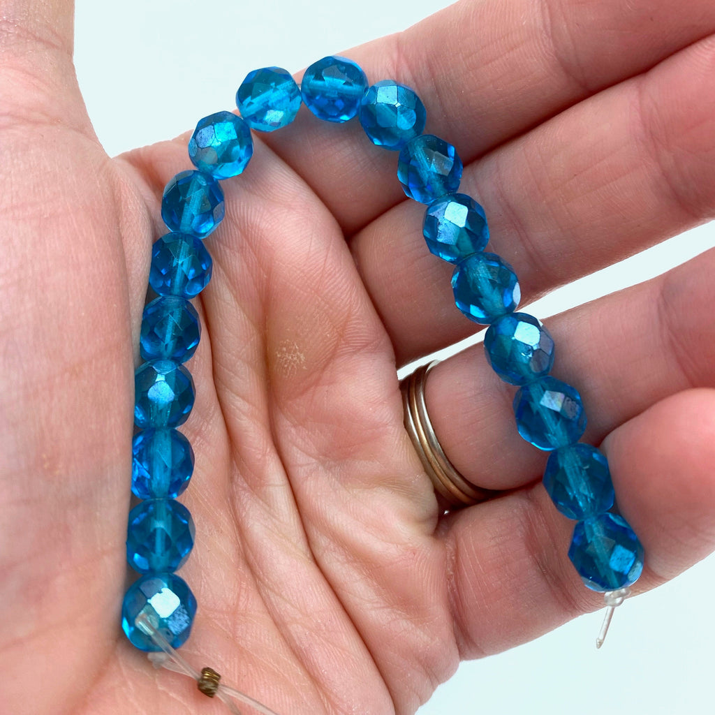Faceted Turquoise Blue Czech Glass Rosary Beads (7x8mm) (BCG130)