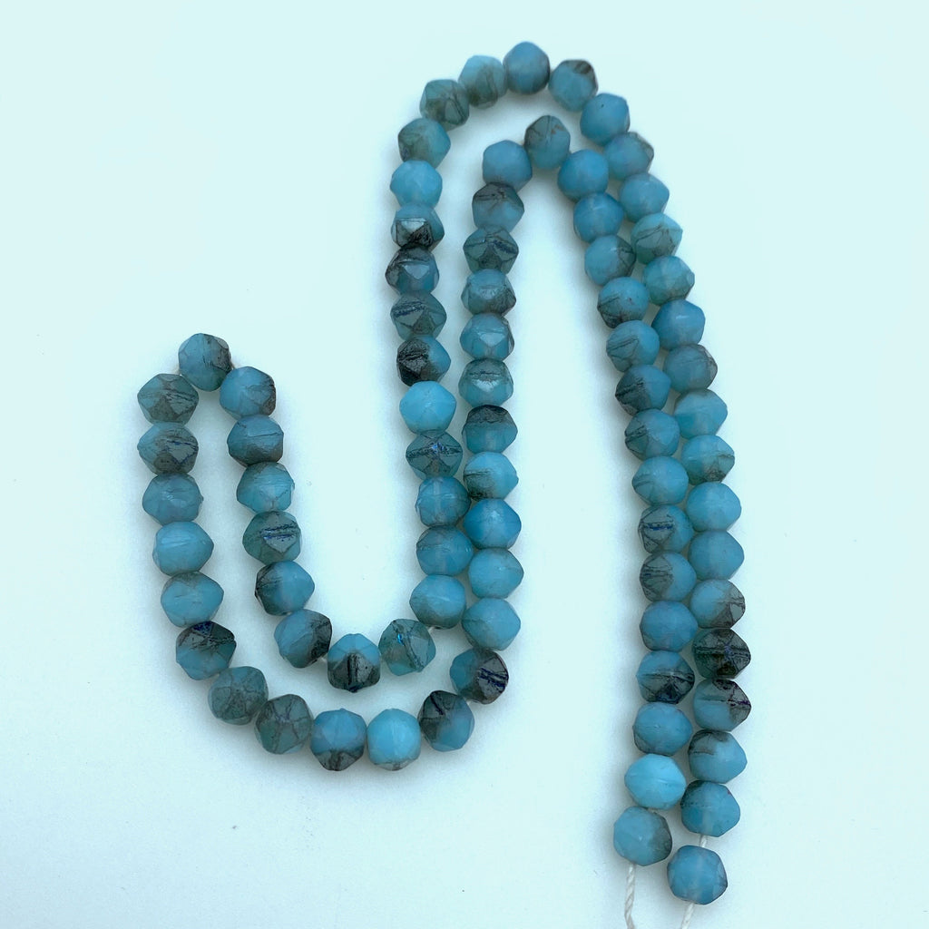 Faceted Turkish Blue & Gray Czech Glass Beads (5x6mm) (BCG129)