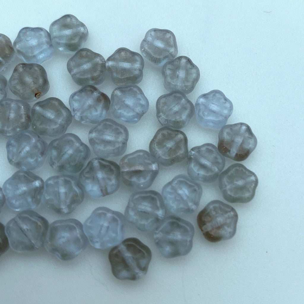 Frosted Sky Blue, Gray & Clear Czech Glass Beads (6mm) (BCG136)