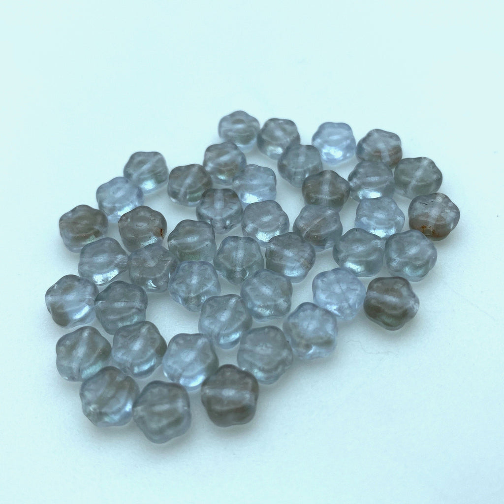 Frosted Sky Blue, Gray & Clear Czech Glass Beads (6mm) (BCG136)