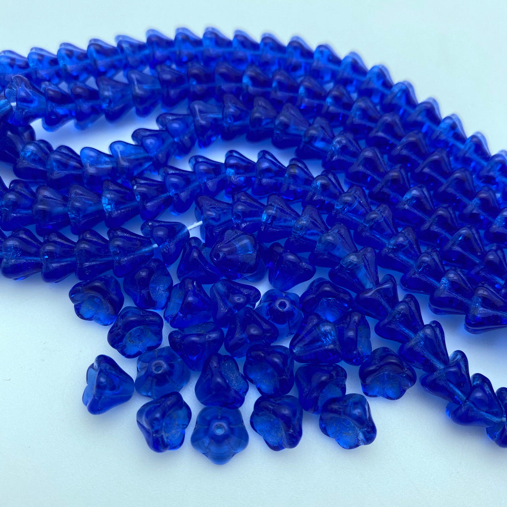 Transparent Egyptian Blue Czech Glass Flower Bead Caps (7x8mm) (BCG137)