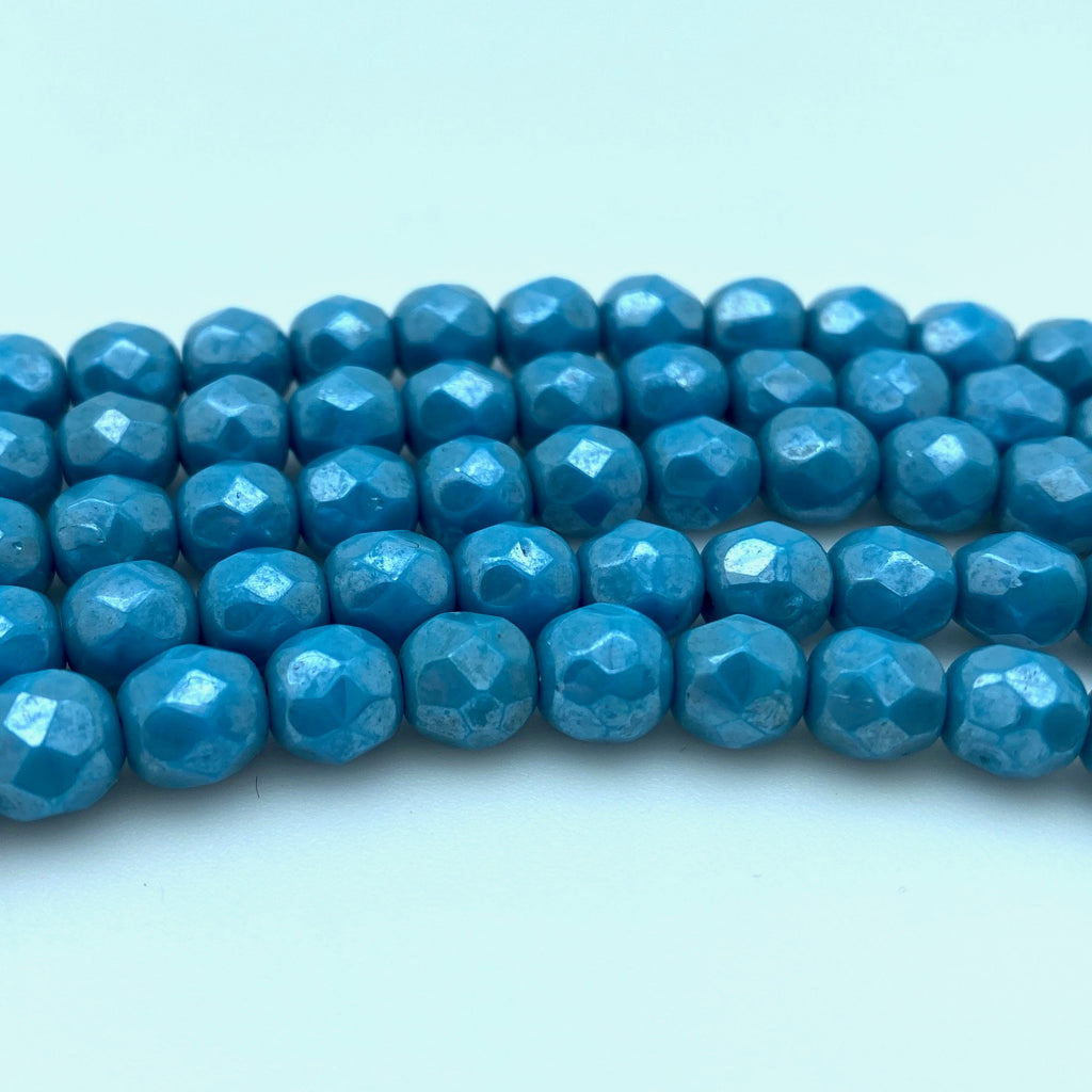 Faceted Turkish Blue Czech Glass Rosary Beads (6x7mm) (BCG138)