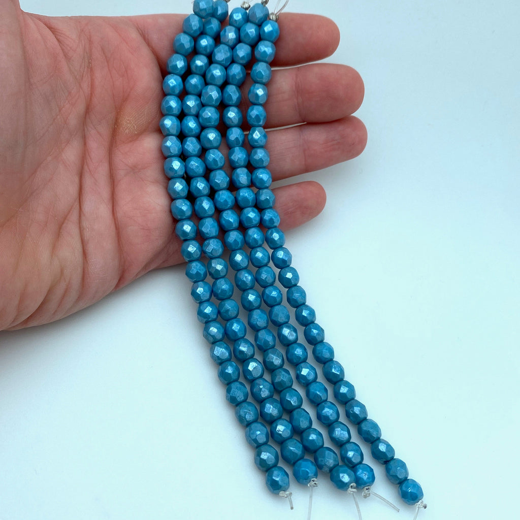 Faceted Turkish Blue Czech Glass Rosary Beads (6x7mm) (BCG138)