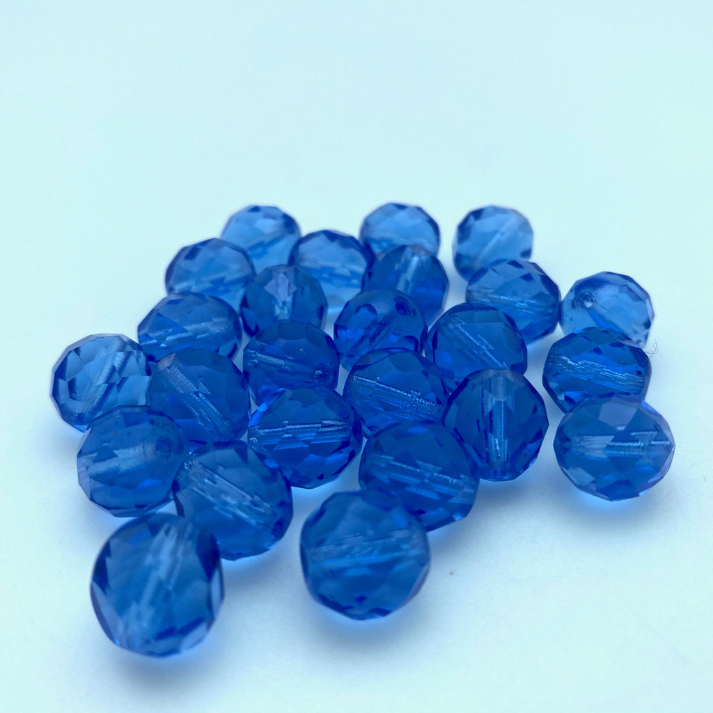 Translucent Faceted Yale Blue Czech Glass Beads (10mm) (BCG139)