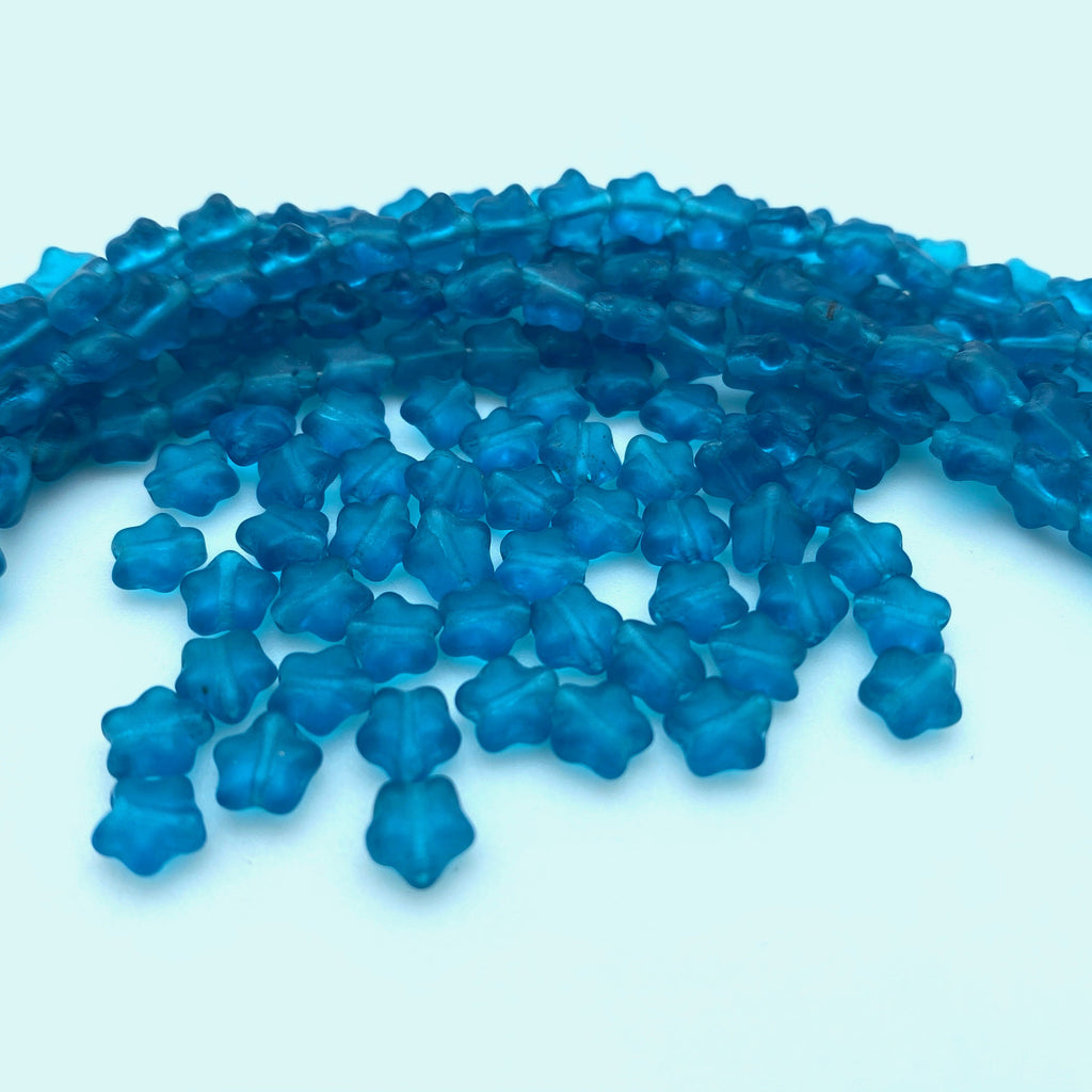 Vintage Frosted Teal Blue Czech Glass Star Beads (6mm) (BCG141)