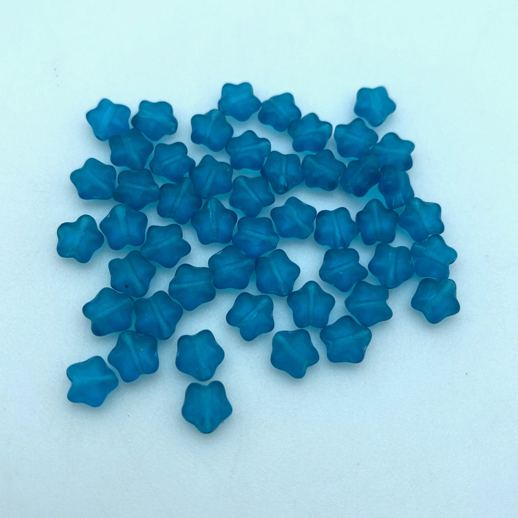 Vintage Frosted Teal Blue Czech Glass Star Beads (6mm) (BCG141)