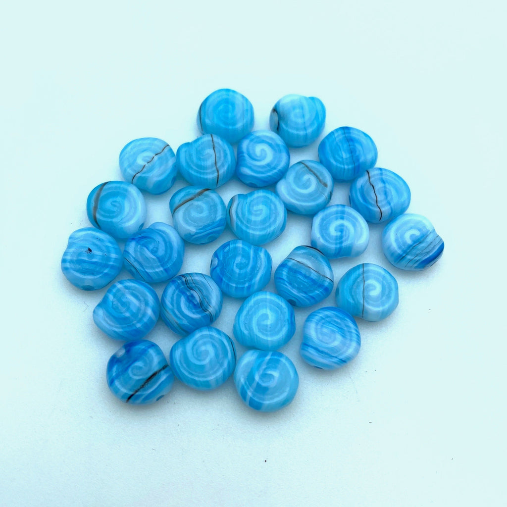 Opaque Maya Blue With White & Brown Czech Glass Beads (8mm) (BCG147)