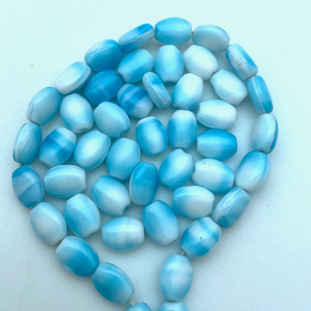 Vintage Opaque Sky Blue & White Czech Glass Beads (6x8mm) (BCG148)