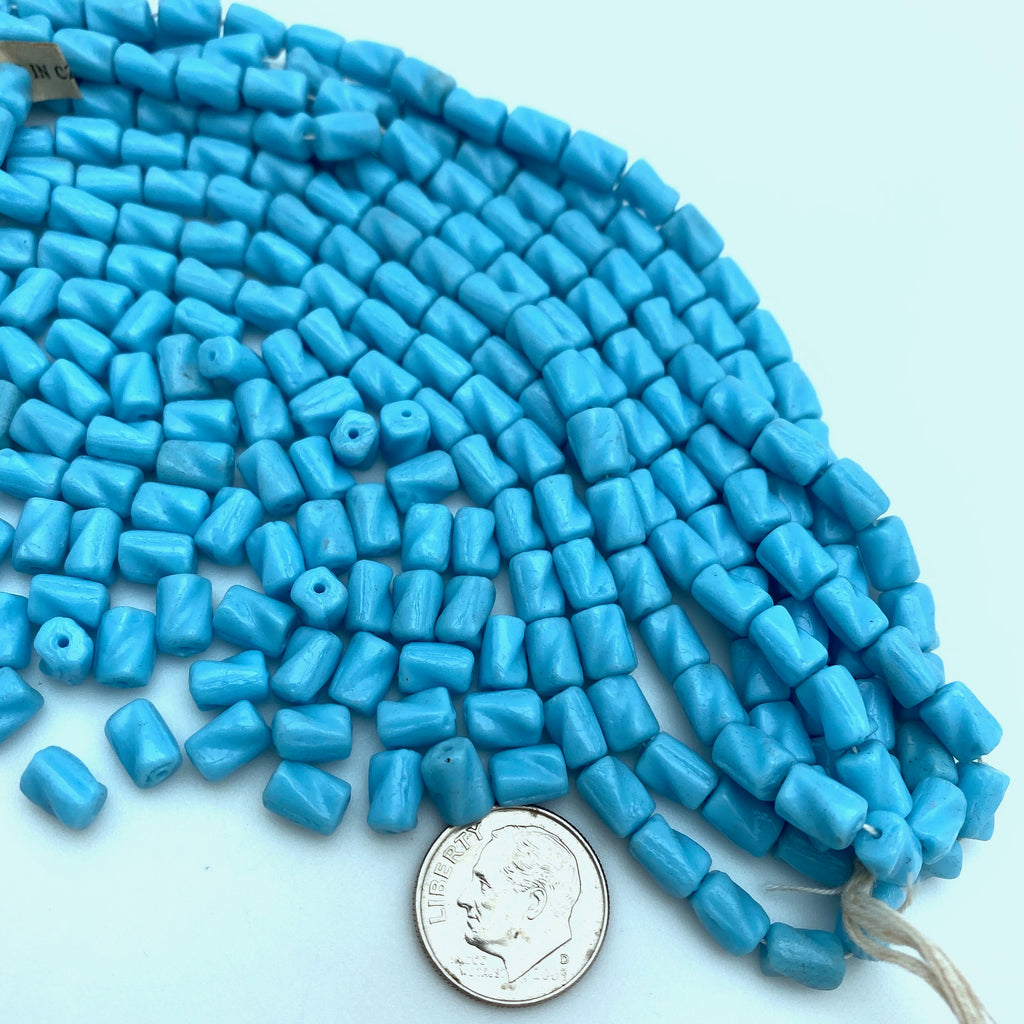 Vintage Opaque Baby Blue Czech Glass Tube Beads (5x7mm) (BCG149)