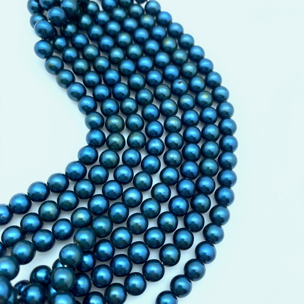 Vintage Opaque Glossy Bahama Blue Czech Glass Beads (5mm) (BCG155)