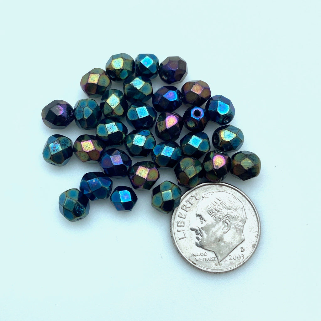 Faceted Fire Polished Peacock Colored Czech Glass Beads (5x6mm) (BCG158)