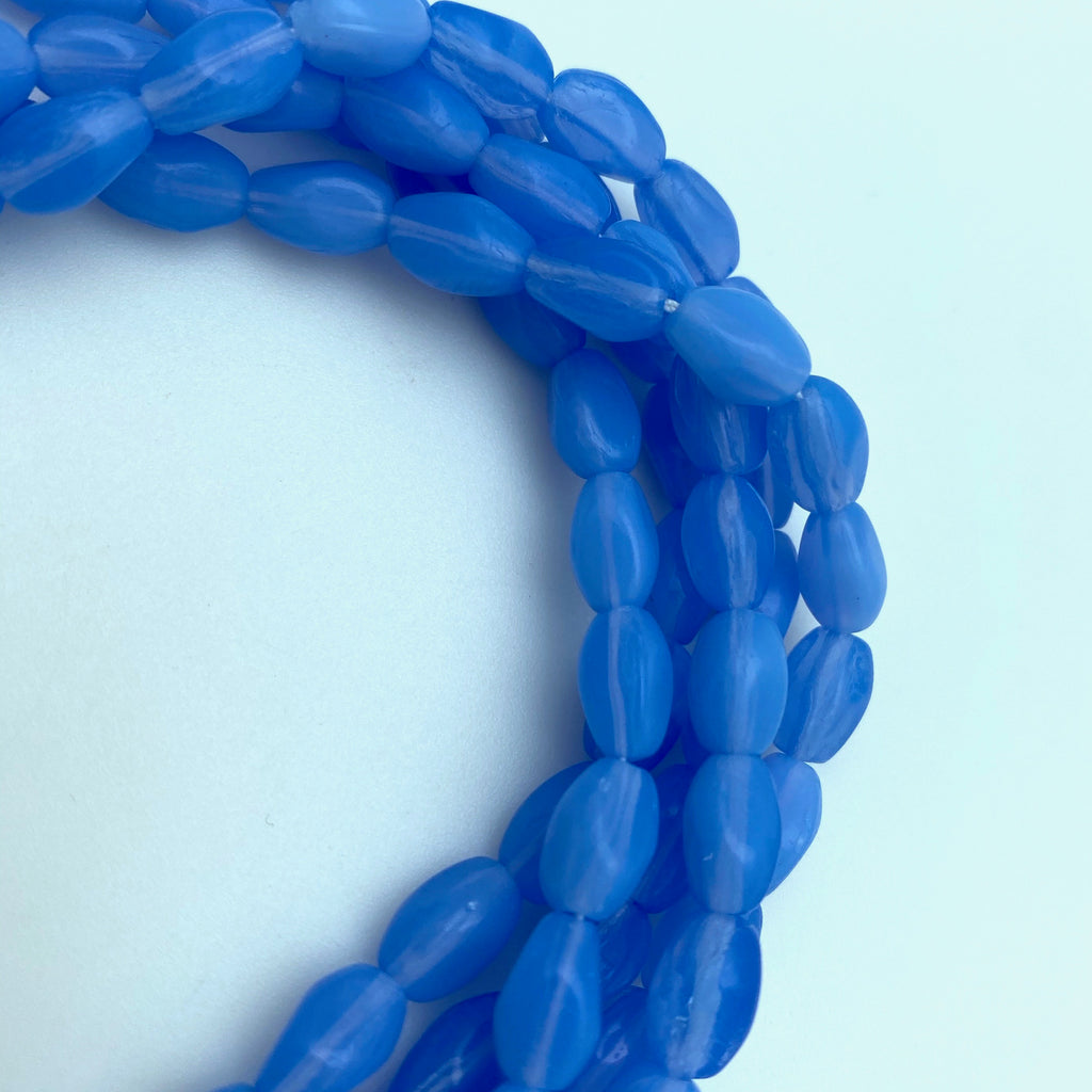 Azure Blue Transparent Oval Czech Glass Beads (6x9mm) (BCG160)