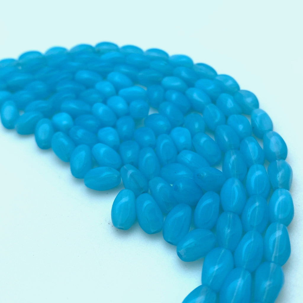 Transparent Sky Blue Oval Seed Czech Glass Beads (6x9mm) (BCG163)