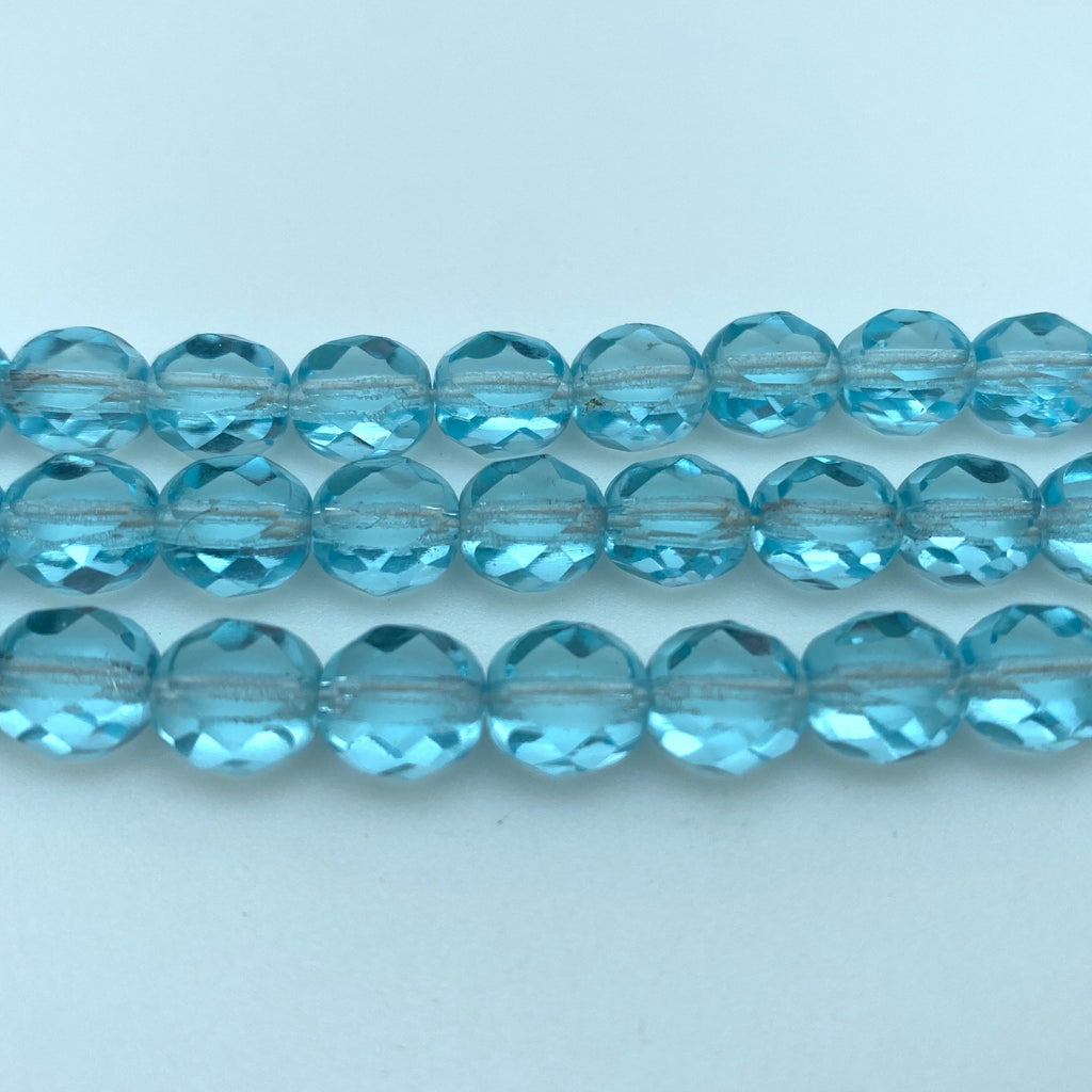 Faceted Translucent Arctic Blue Table Cut Czech Glass Beads (8mm) (BCG165)