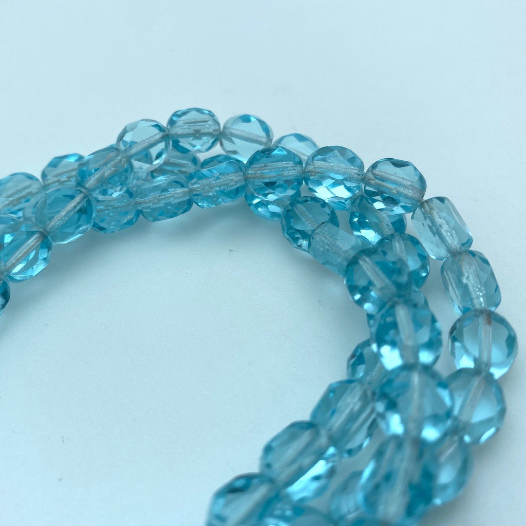 Faceted Translucent Arctic Blue Table Cut Czech Glass Beads (8mm) (BCG165)
