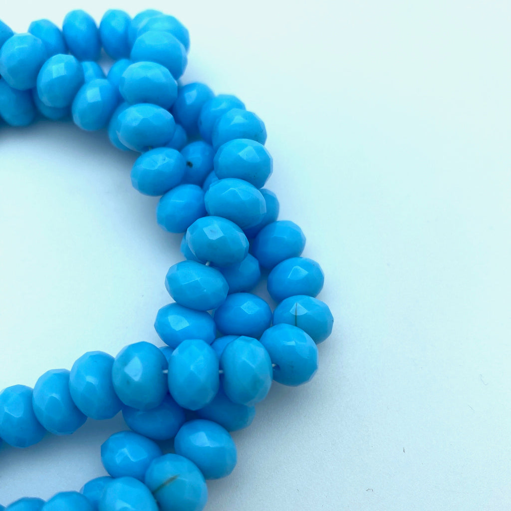 Faceted Opaque Sky Blue Rondelle Czech Glass Beads (6x9mm) (BCG166)