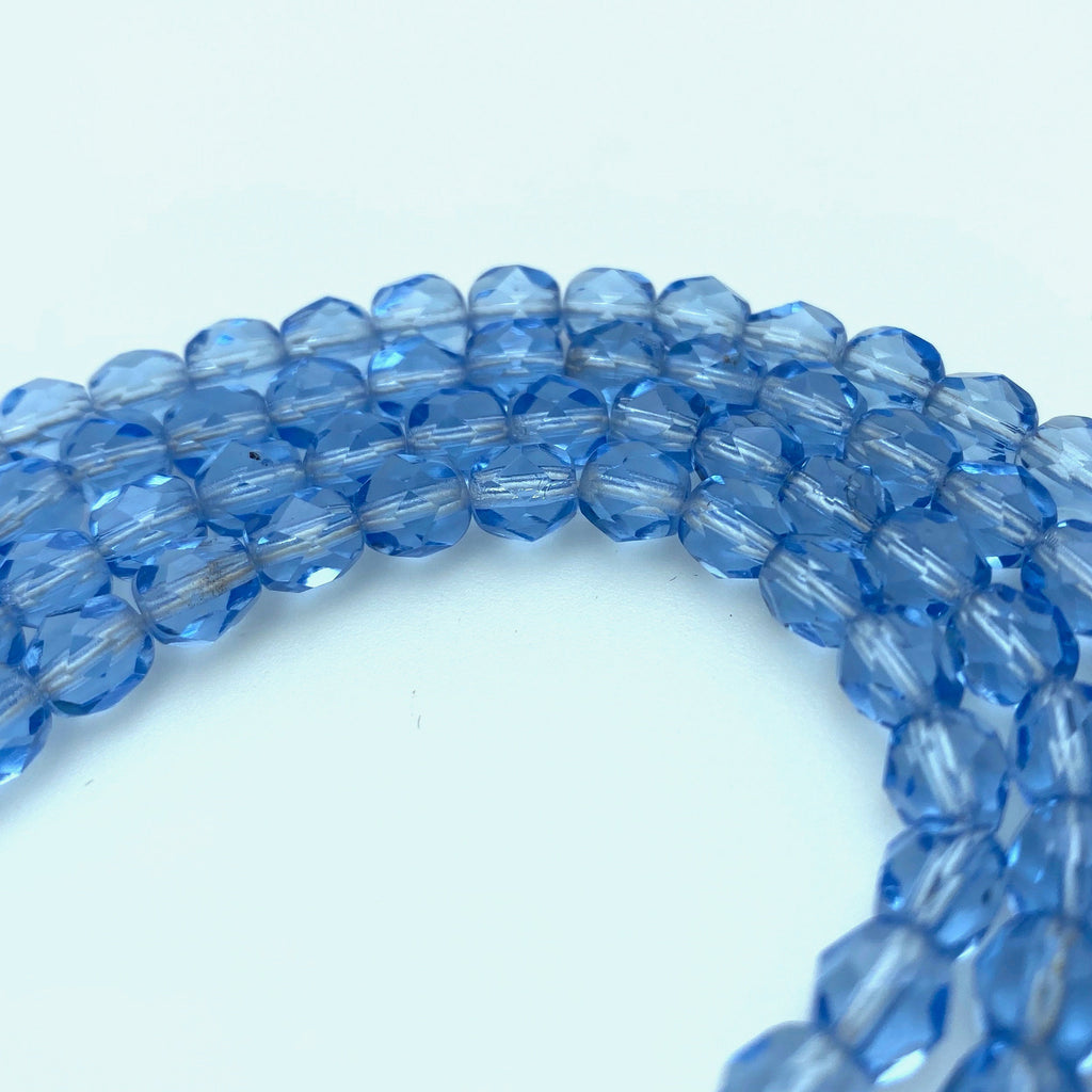 Faceted Translucent Steel Blue Oval Czech Glass Beads (6mm) (BCG169)