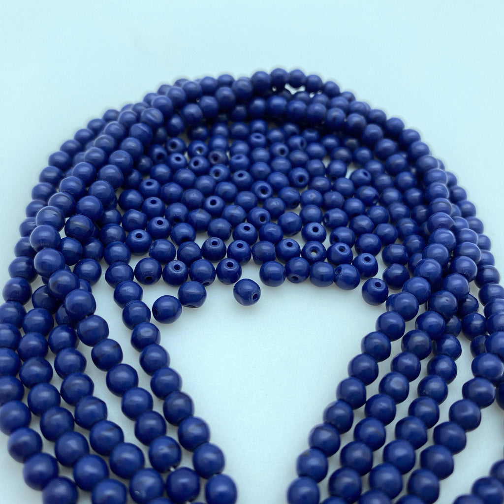 Vintage Opaque Royal Blue Round Czech Glass Beads (4mm) (BCG173)