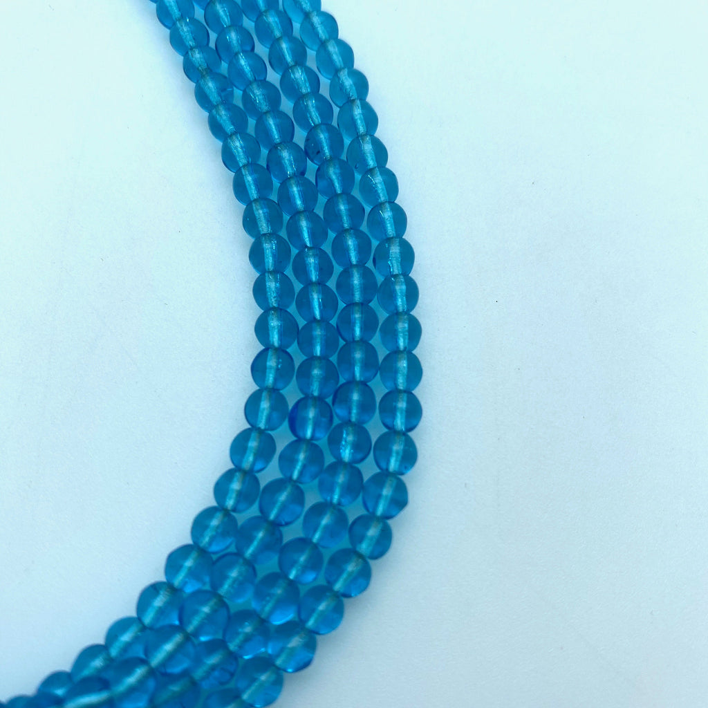 Vintage Vibrant Turquoise Blue Round Czech Glass Beads (4mm) (BCG174)