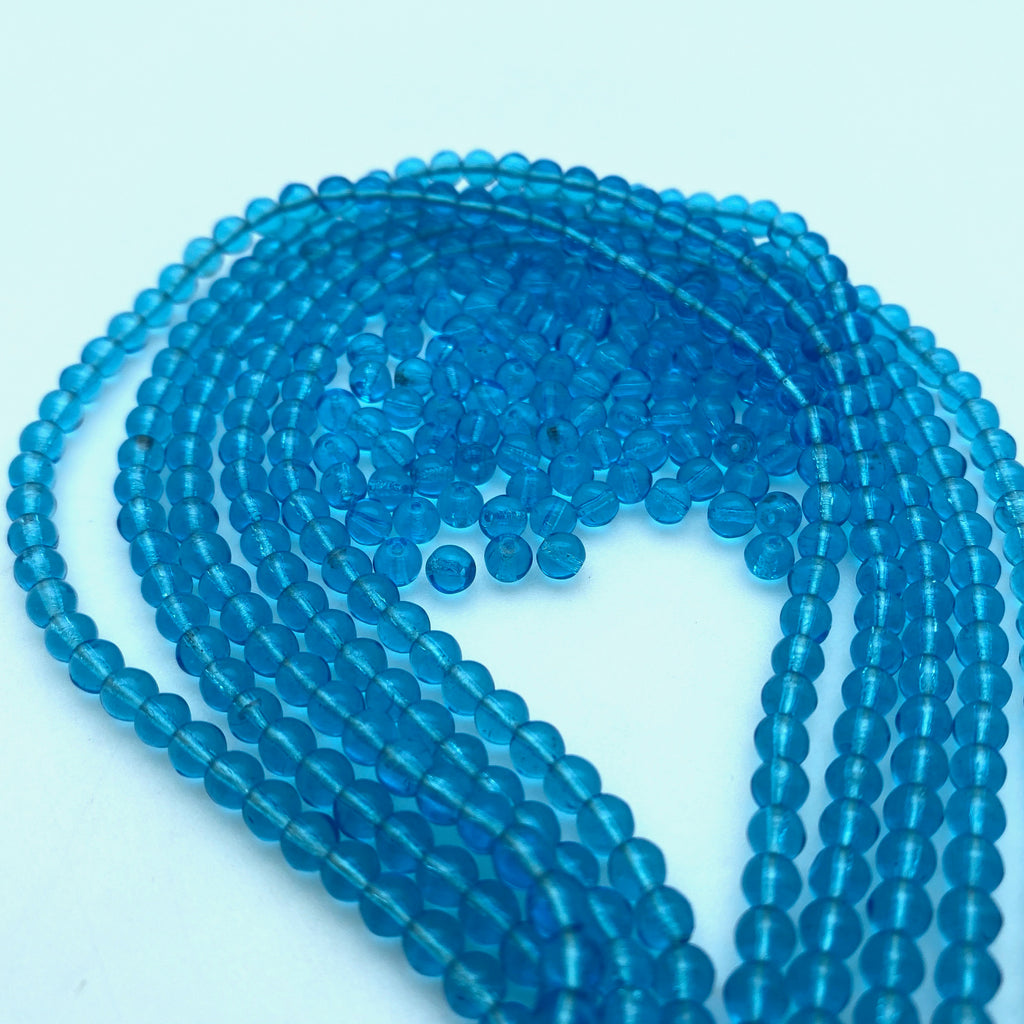 Vintage Transparent Turquoise Blue Round Czech Glass Beads (4mm) (BCG183)
