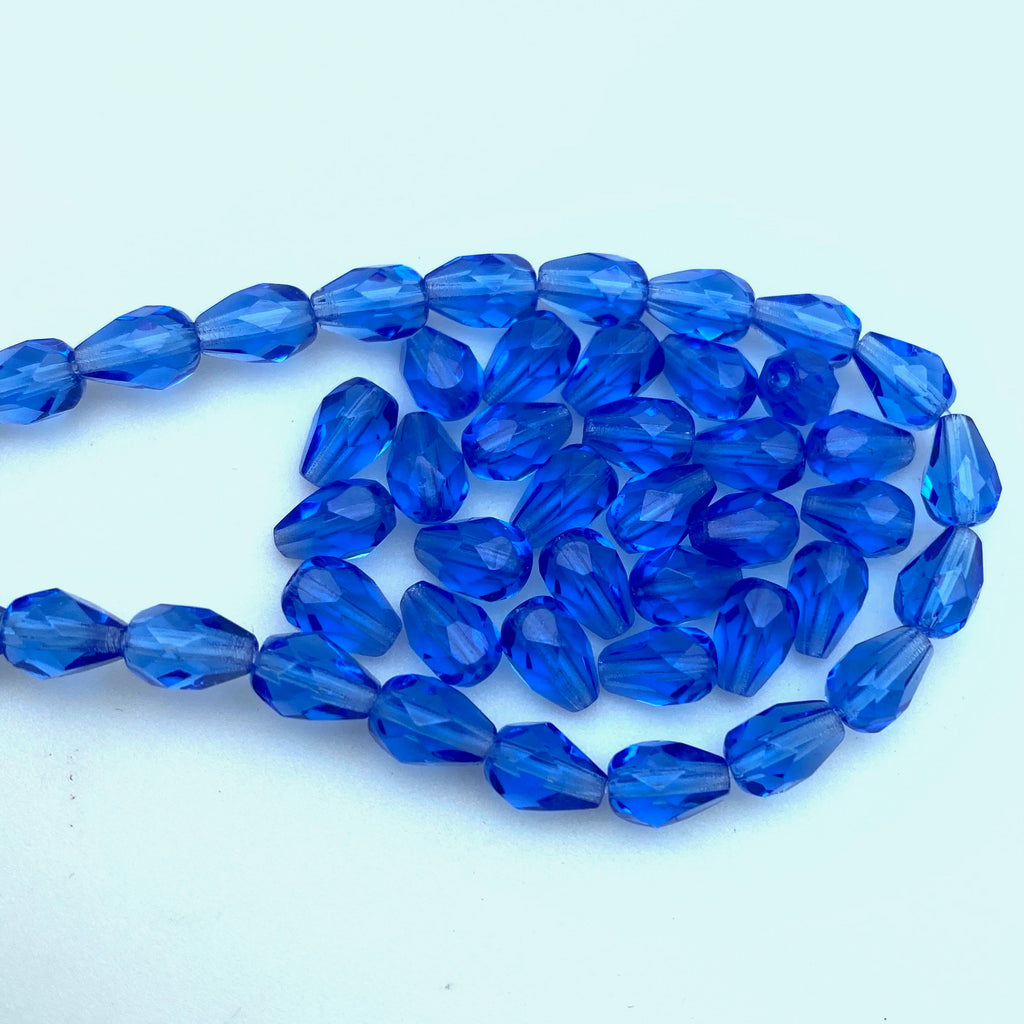 Vintage Faceted Sapphire Blue Teardrop Czech Glass Beads (5x7mm) (BCG185)