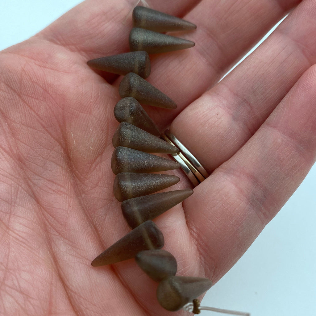 Frosted Translucent Espresso Brown Czech Glass Spike Beads (7x17mm) (SCG122)