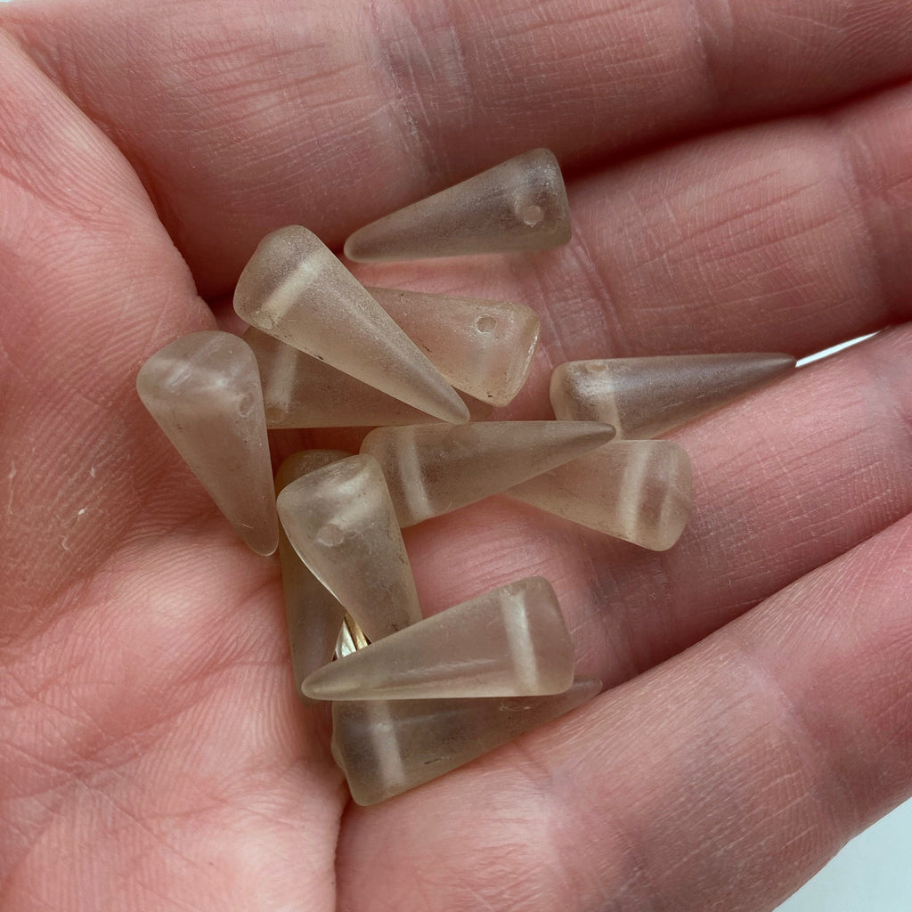 Frosted Translucent Off-White Czech Glass Spike Beads (7x17mm) (SCG123)