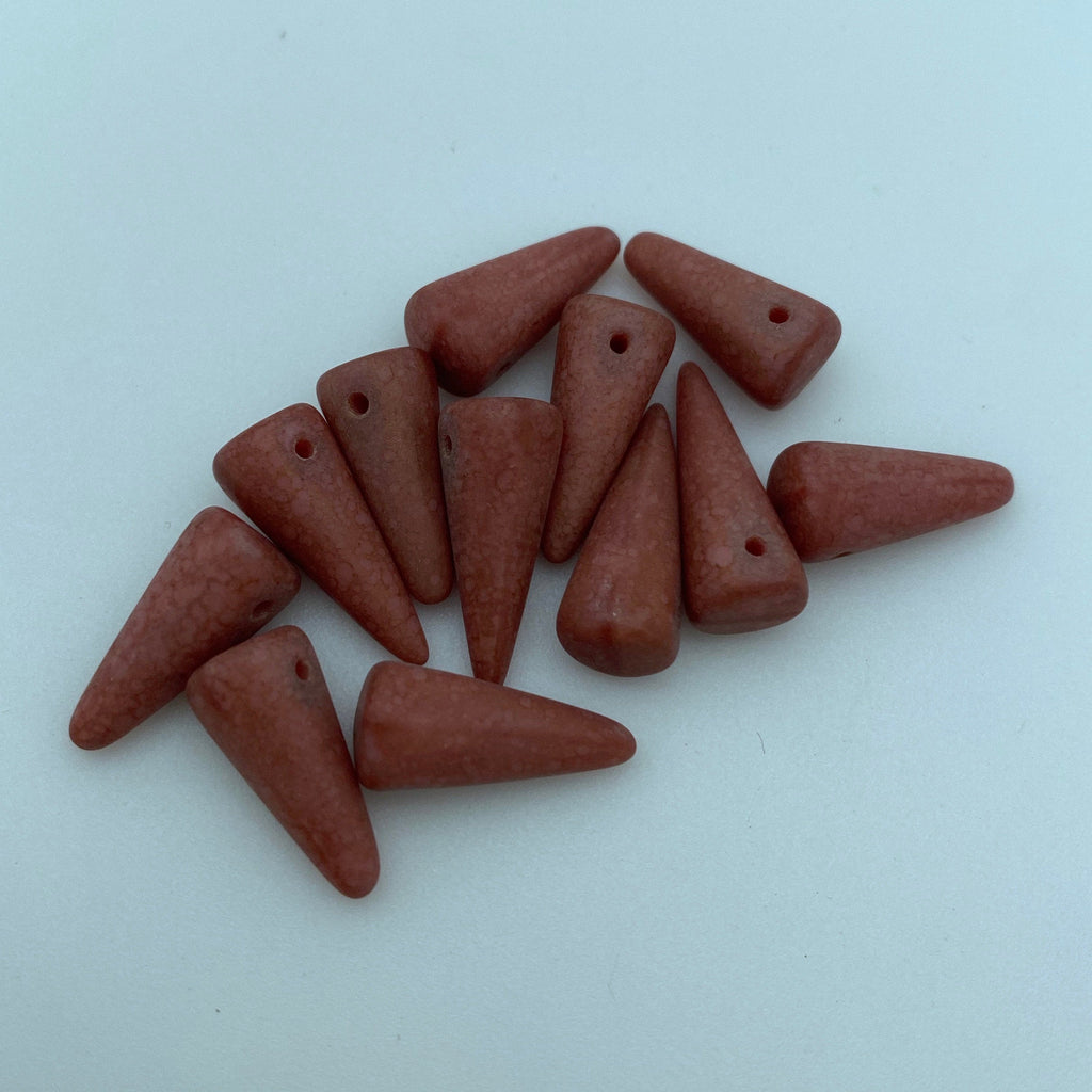 Matte Finish Spotted Rosewood Pink Czech Glass Spike Beads (7x17mm) (SCG131)