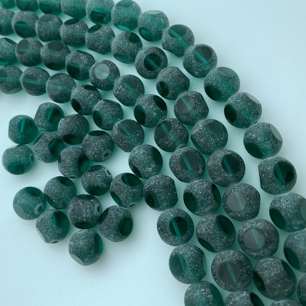 Teal Green Frosted Round Table Cut Czech Glass Beads (12mm) (SCG136)