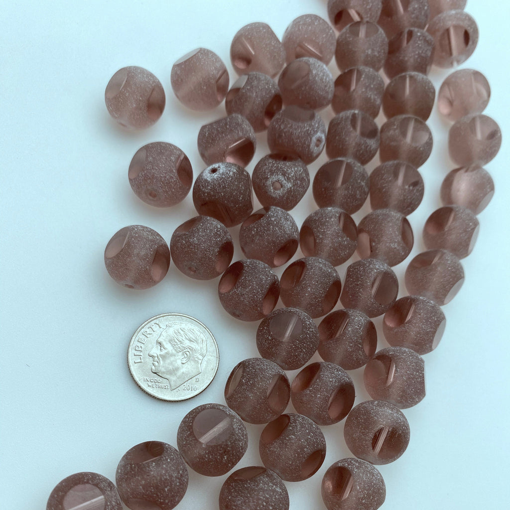 Light Purple Frosted Round Table Cut Czech Glass Beads (12mm) (SCG137)