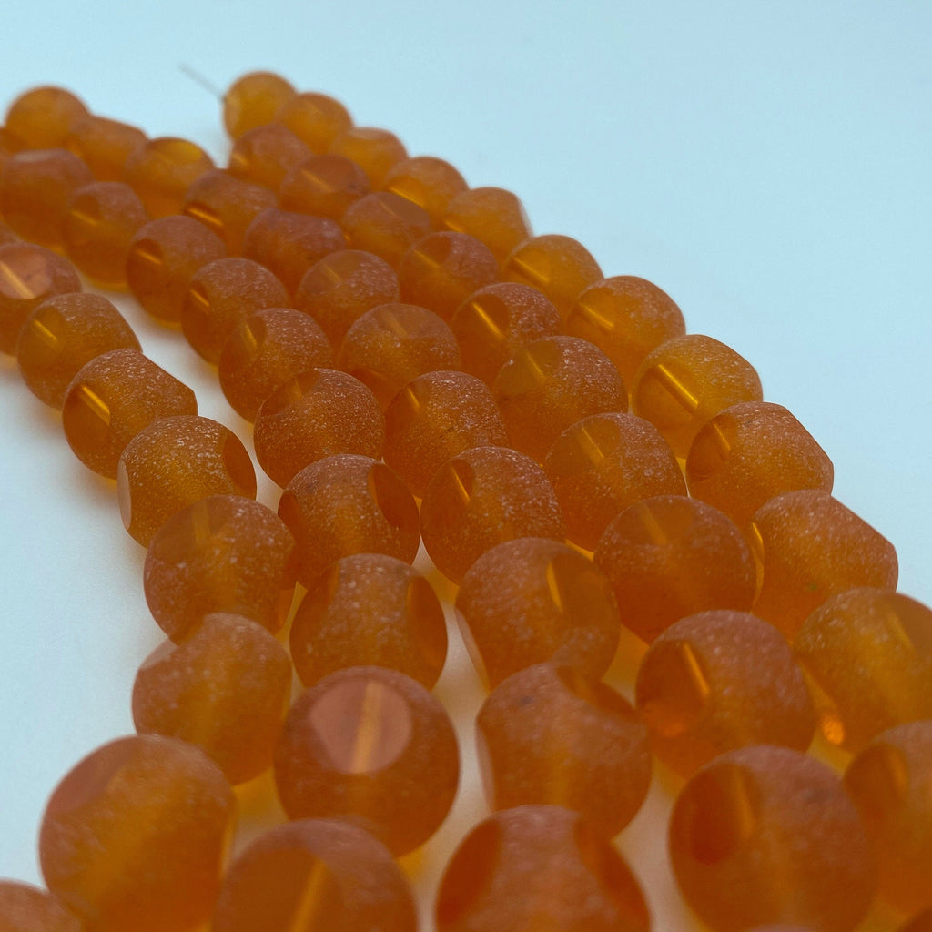 Bright Orange Frosted Round Table Cut Czech Glass Beads (12mm) (SCG138)