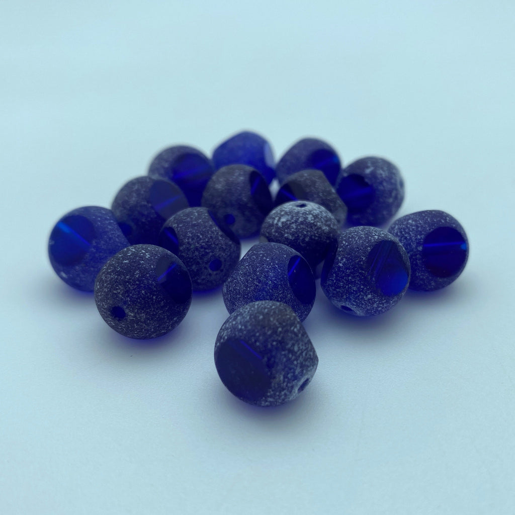 Cobalt Blue Frosted Round Table Cut Czech Glass Beads (12mm) (SCG139)