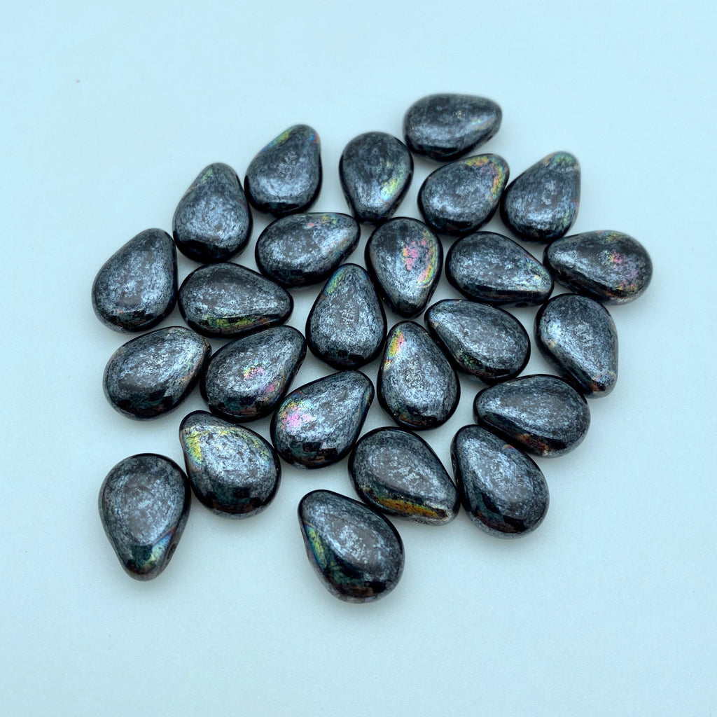 Fire Polished Gunmetal Gray Teardrop Czech Glass Spike Beads (10x13mm) (SCG141)