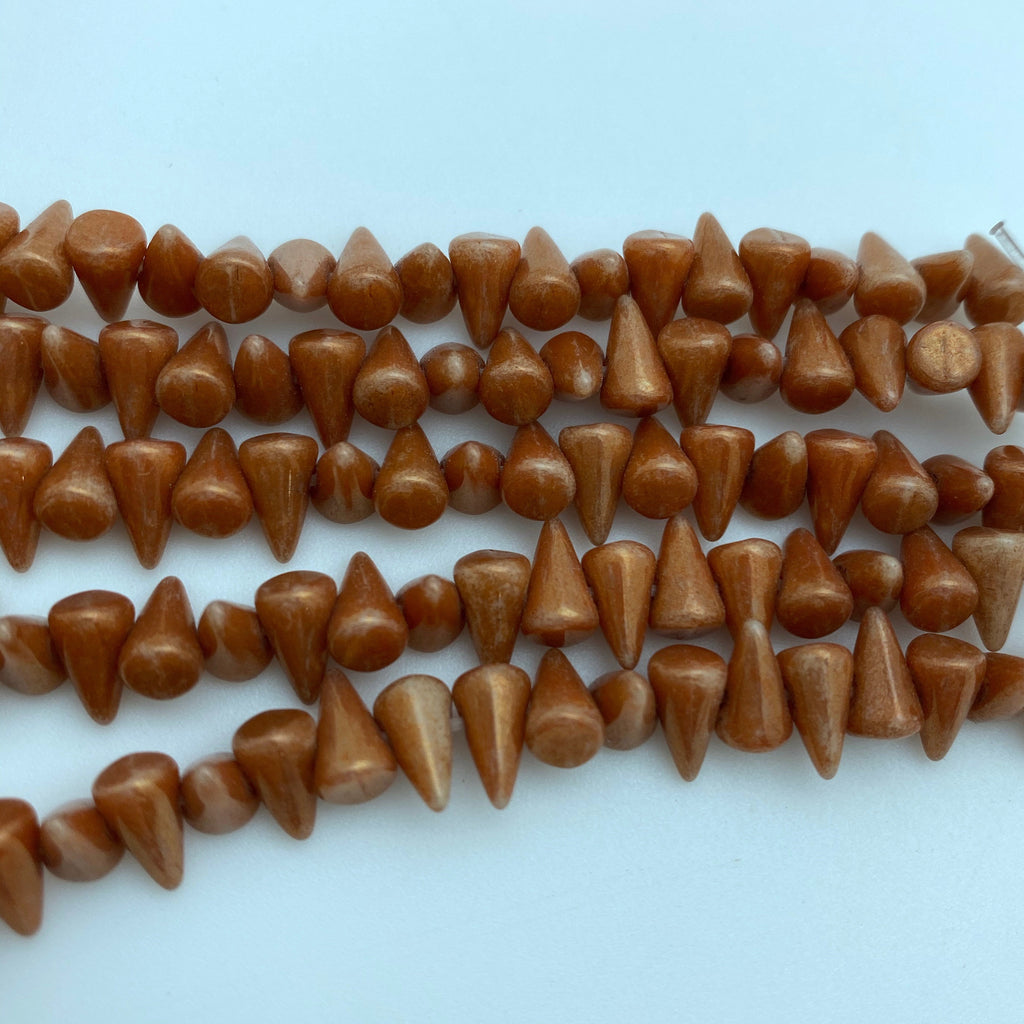 Fire Polished Copper Colored Czech Glass Spike Beads (5x8mm) (SCG144)