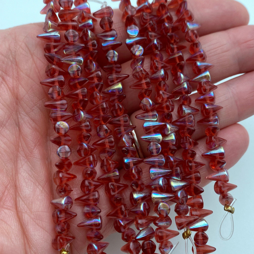 Fire Polished Cardinal Red Czech Glass Spike Beads (5x8mm) (SCG150)
