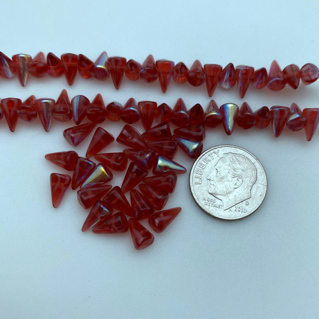 Fire Polished Cardinal Red Czech Glass Spike Beads (5x8mm) (SCG150)