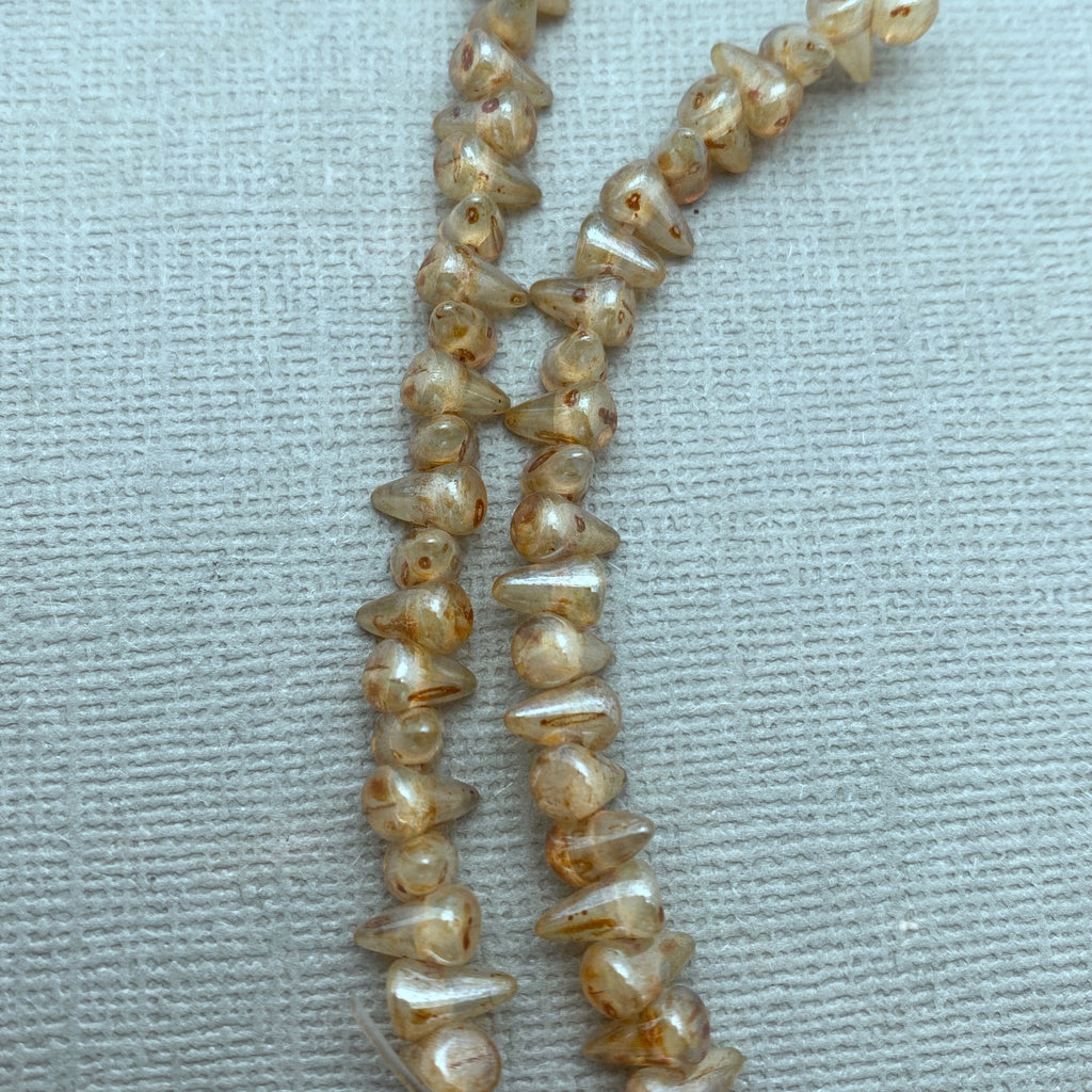 Translucent Teak Picasso Brown Czech Glass Spike Beads (4x7mm) (SCG154)