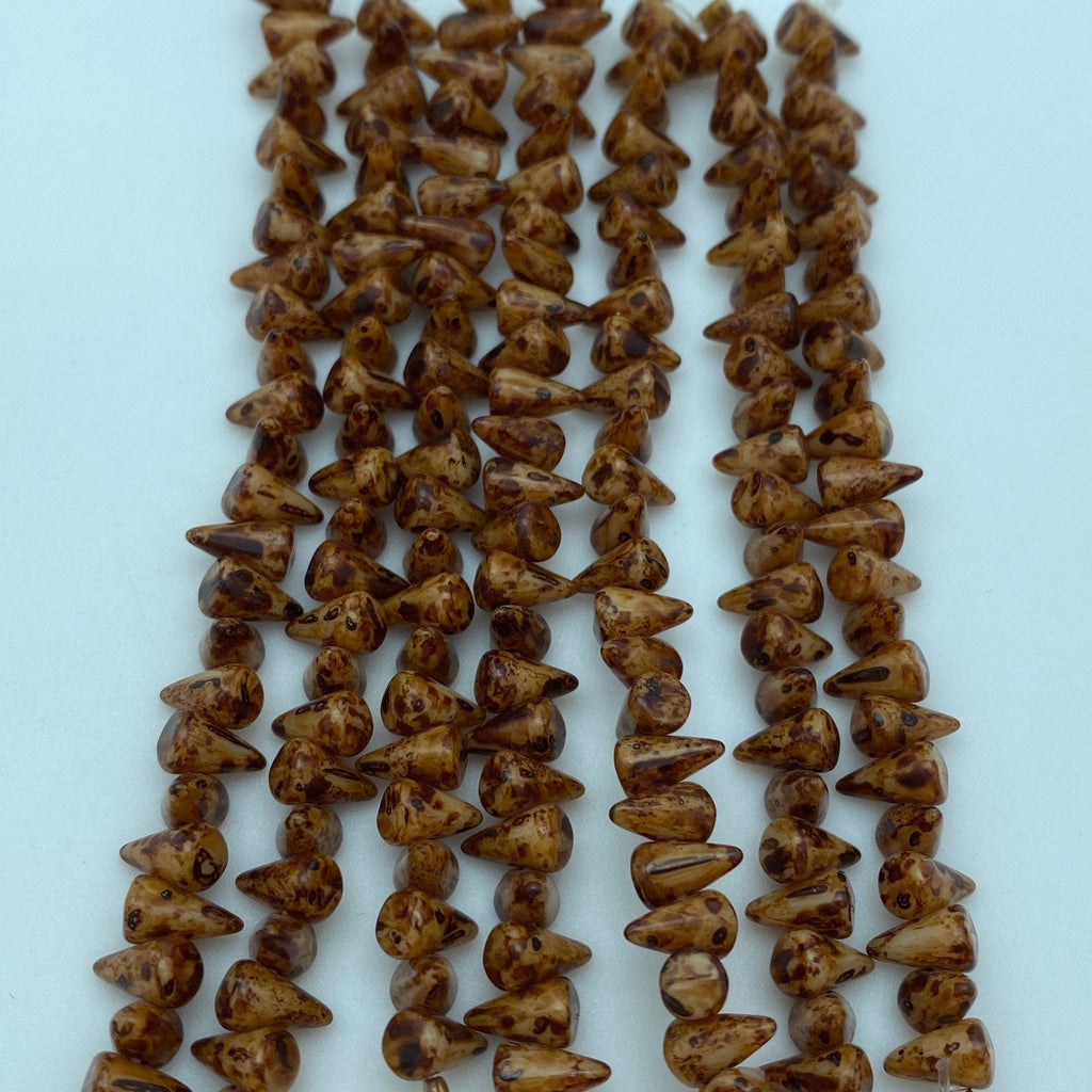 Fire Polished Brown Picasso Czech Glass Spike Beads (5x8mm) (SCG156)