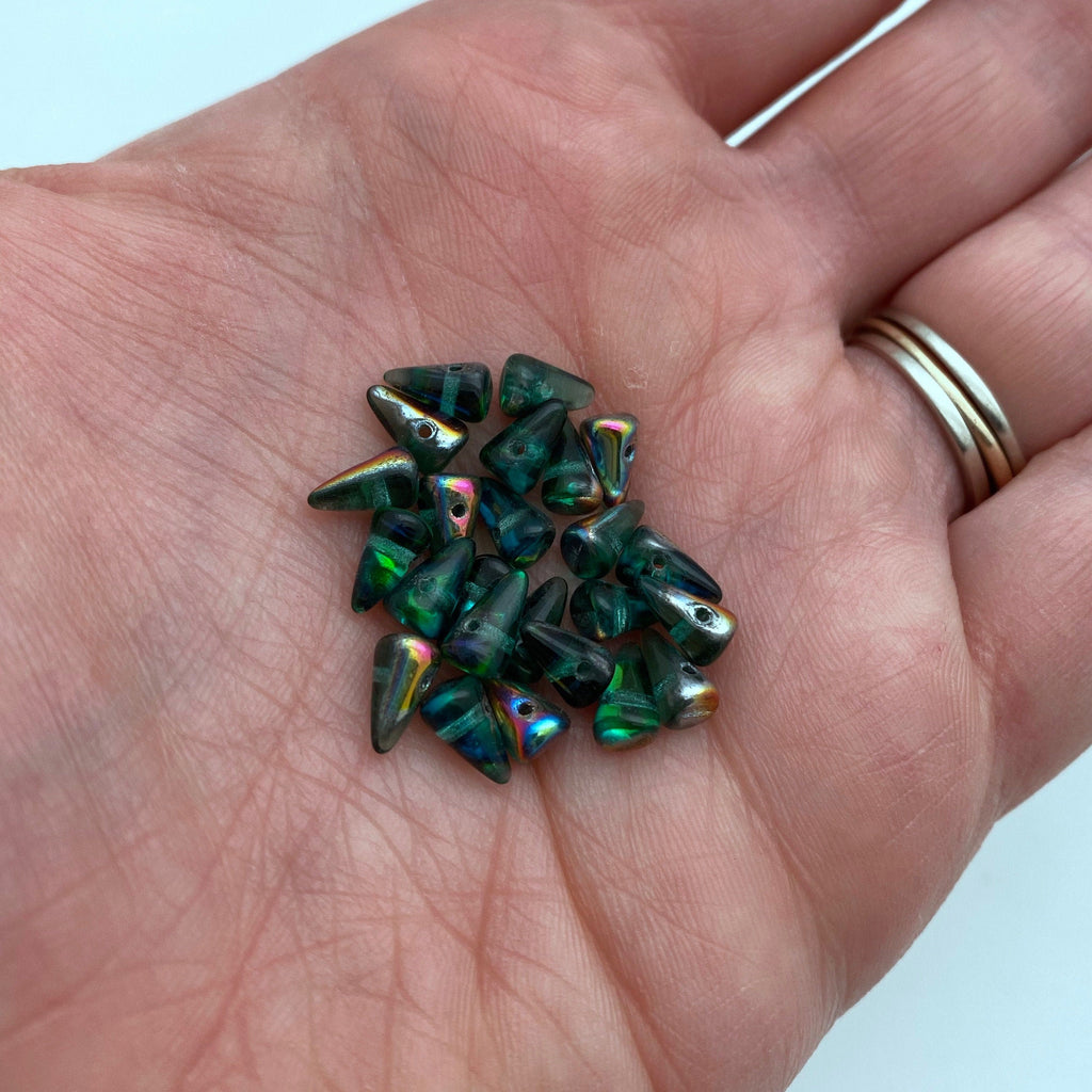 Translucent Fire Polished Teal Green Czech Glass Spike Beads (5x8mm) (SCG163)