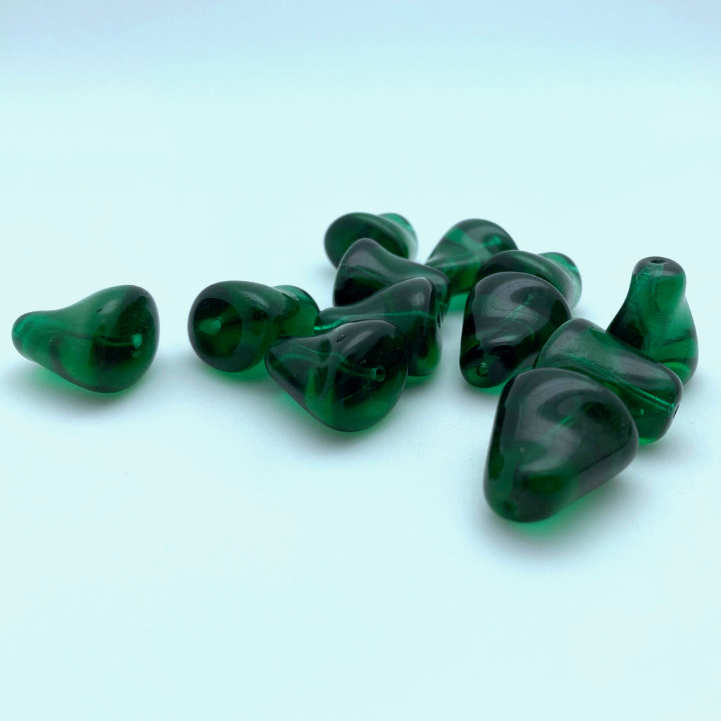 Vintage Translucent Emerald Green Twisted Bell West German Beads (17x19mm) (GGG12)
