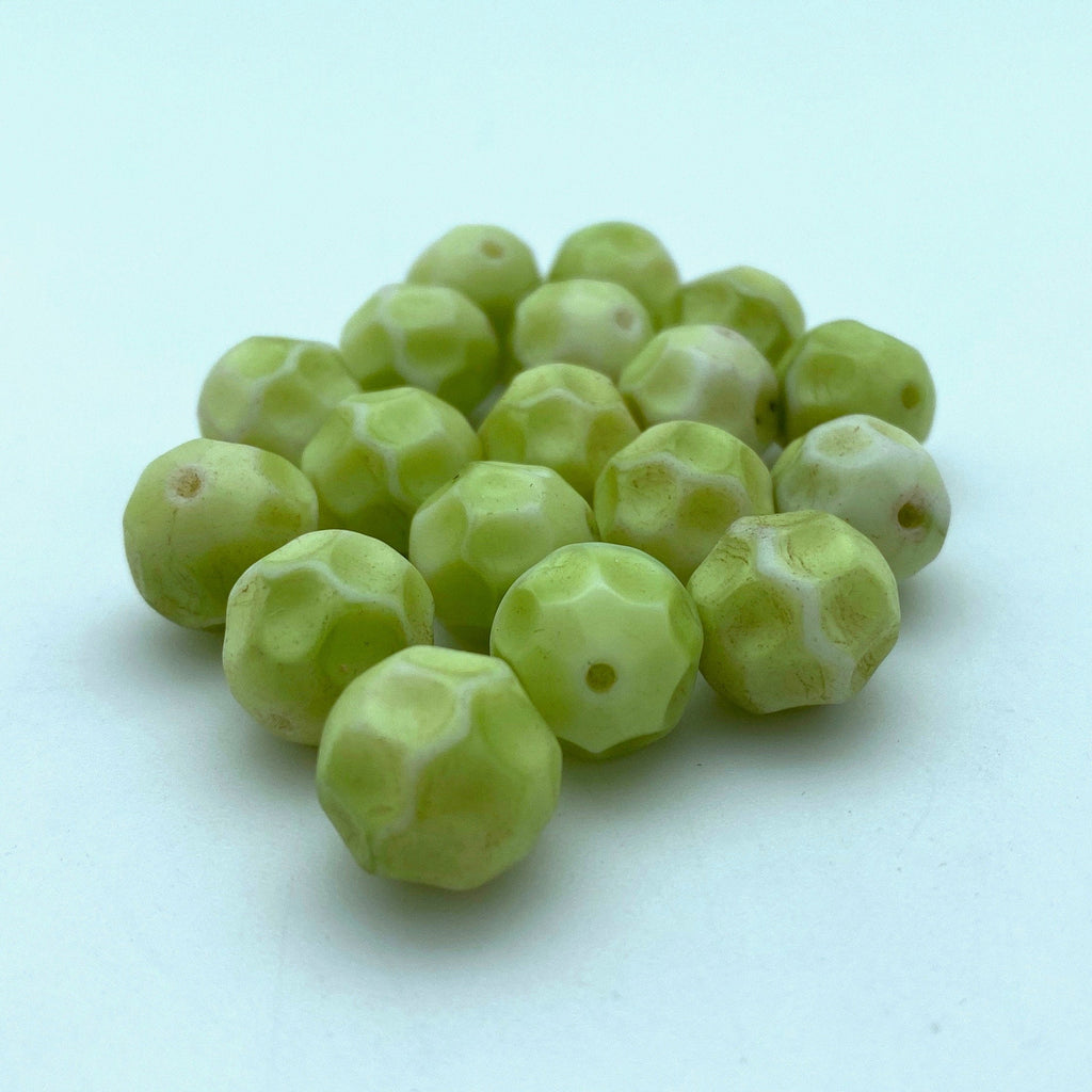 Vintage Lime Green & White Round Scalloped West German Beads (12mm) (GGG20)