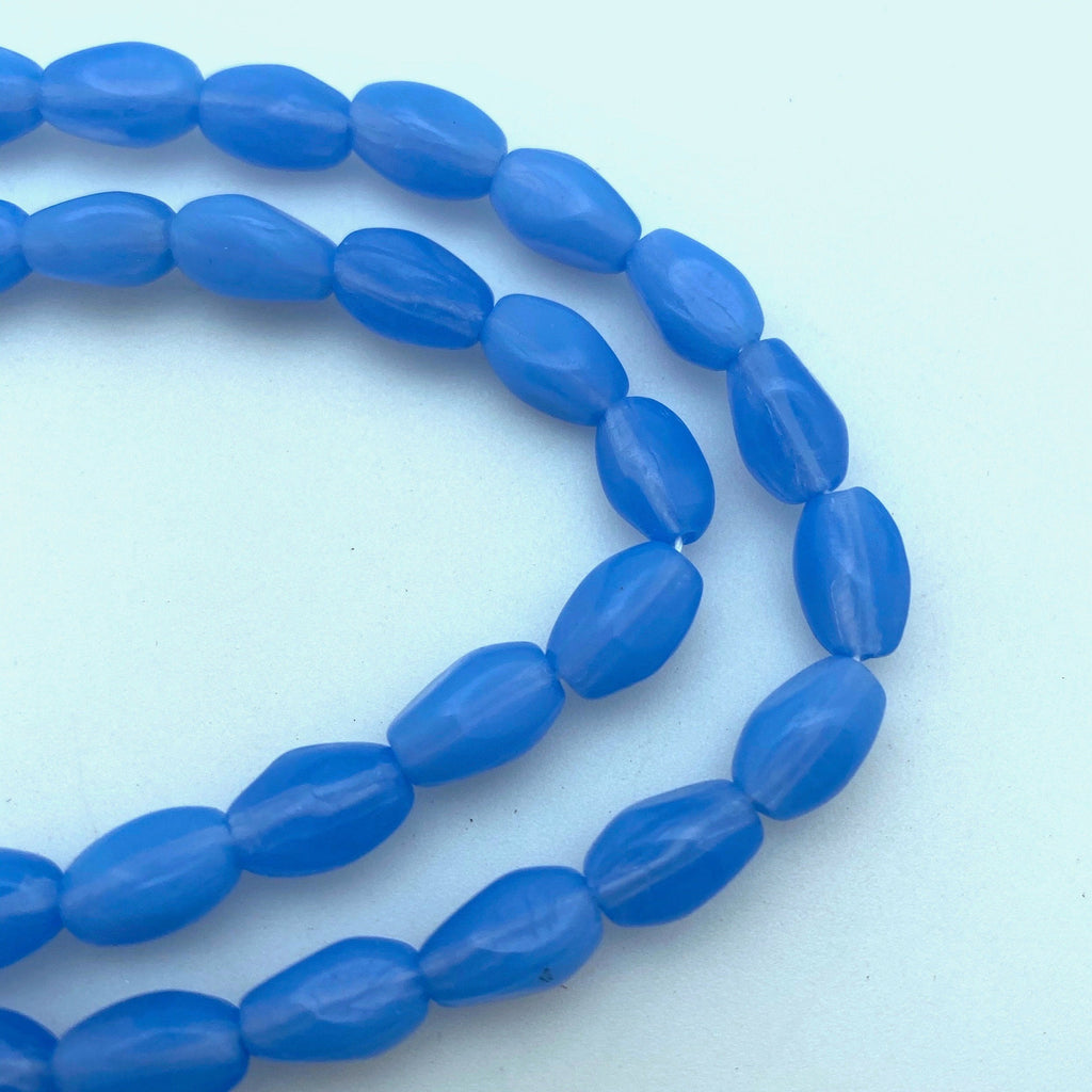 Vintage Milky Periwinkle Blue Faceted Czech Glass Barrel Beads (6x9mm) (BCG22)