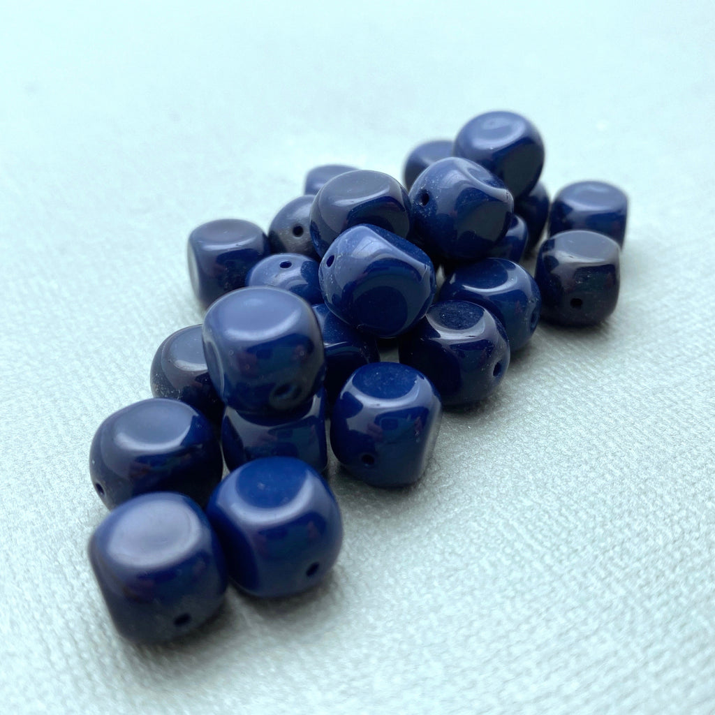 Vintage Navy Blue Rounded Square Czech Glass Beads (8x10mm) (BCG26)