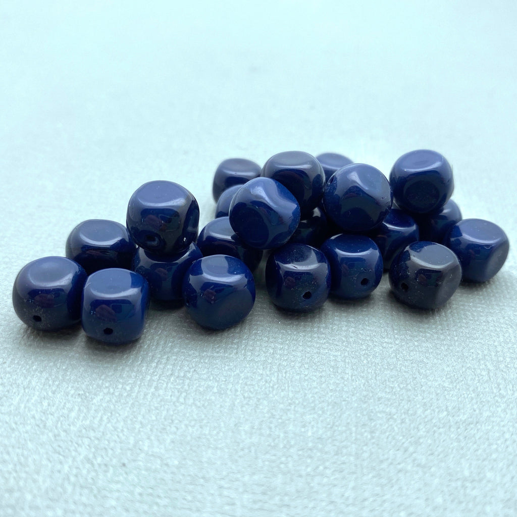 Vintage Navy Blue Rounded Square Czech Glass Beads (8x10mm) (BCG26)