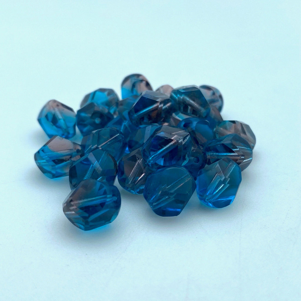Blue & Purple Faceted Table Cut Oval Czech Glass Beads (9x10mm) (BCG27)