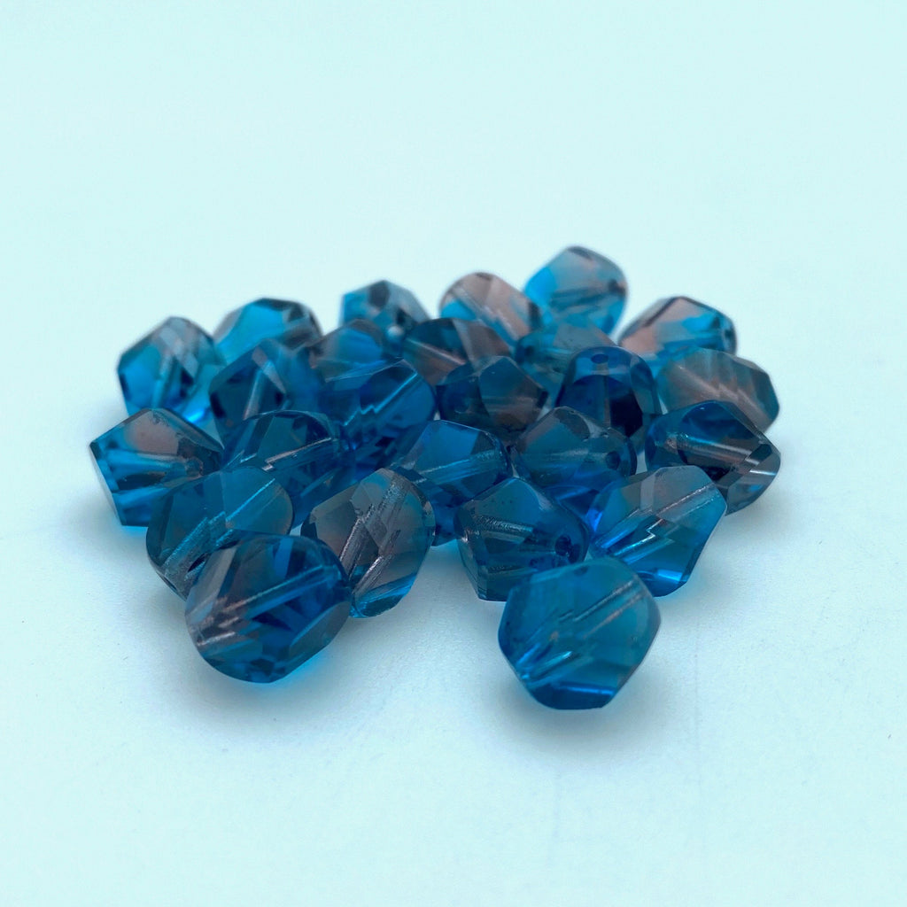 Blue & Purple Faceted Table Cut Oval Czech Glass Beads (9x10mm) (BCG27)